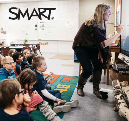 Teacher using SMART Board to guide young learners